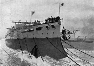 Print of the Mikasa battleship launch at Barrow in 1900