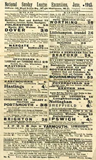Leaflet, National Sunday League Excursions, June 1913 Leaflet, National Sunday League Excursions, June 1913