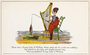 Print of Young Lady of Welling on Harp
