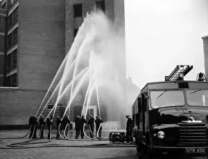 LFB Firefighters in Multi-Hose Display Print 1950s