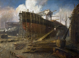 Liner on Stocks Central Panel of Triptych shipbuilding in Liner on Stocks Central Panel of Triptych shipbuilding in