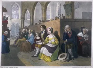 Print of a Church of England Congregation Listening to a Sermon