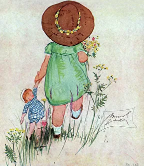 Little girl carrying a doll by Muriel Dawson Little girl carrying a doll by Muriel Dawson
