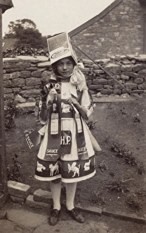Little girl in fancy dress - HP Sauce costume Little girl in fancy dress - HP Sauce costume