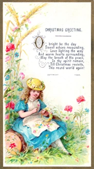 Little girl with flowers on a Christmas card Little girl with flowers on a Christmas card