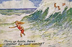 Little girl at the seaside on a comic postcard Little girl at the seaside on a comic postcard