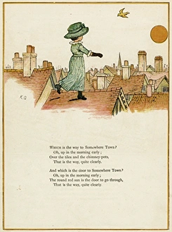 Little girl walking across the rooftops Little girl walking across the rooftops
