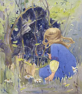 Little girl watching a fairy, by Muriel Dawson Little girl watching a fairy, by Muriel Dawson