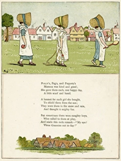 Three little girls in straw bonnets Three little girls in straw bonnets