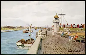 Prints of A paddle steamer chugs up the harbour beside the pier at Littlehampton, West Sussex East Sussex Prints: Littlehampton Harbour Print: Paddle Steamer at the Pier