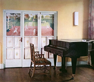 Living room with painted panels by Eric Ravilious Living room with painted panels by Eric Ravilious