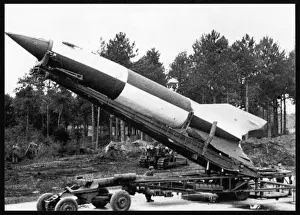 Loading a V2 Rocket: A Print of a V2 Rocket on the Launch Pad