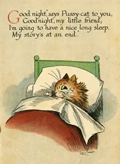 Louis Wain Print: Daddy Cat - gone to bed, circa 1910s