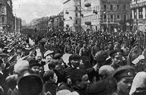 Loyal parade in a street during Revolution, Russia Loyal parade in a street during Revolution, Russia