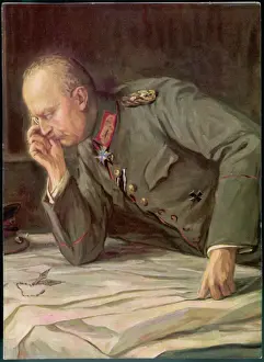 Prints of GENERAL EFW VON LUDENDORFF Der Feldherr Ludendorff studies plans of the battlefield Generals And Leader Prints: General Ludendorff Studies Battlefield Maps Print
