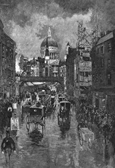 Ludgate Hill Print, Eastward View towards Saint Pauls Cathedral