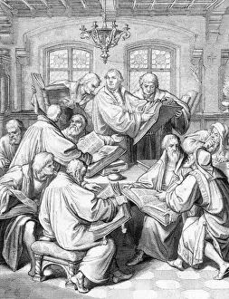 Martin Luther Prints: Martin Luther Translates Bible Print circa 1530