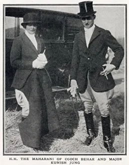 The Maharani of Cooch Behar pictured with Major Kunish Jung at a meet of the Belvoir The Maharani of Cooch Behar pictured with Major Kunish Jung at a meet of the Belvoir