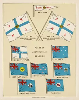 Prints of Flags including those of the States of Australia, New Zealand, Royal Mail and the Orient and Pacific Steam Navigation Companies New Zealand Prints: Mail Ship Flags and Company Banners Print
