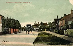 Prints of Main Street, Appledore, Burlescombe, Devon, England. Showing Horse and Trap Date: 1920 Burlescombe Prints: Main Street, Appledore, Devon Print - Horse and Trap, 1920