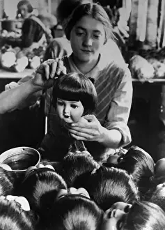 Early 1930s Woman Doll Maker Combing a Louise Brooks-Inspired Doll Print