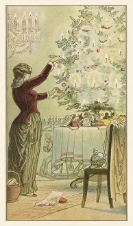Historical Christmas Decorations Prints: Mama Decks the Tree