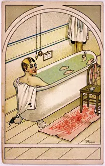 Man in Bath Print by Mary Evans