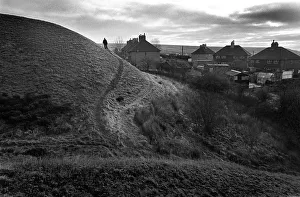 Man on coal spoil tip Blaenavon, South Wales Man on coal spoil tip Blaenavon, South Wales
