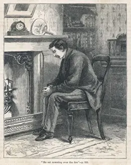 Pensive Male Figure Prints: Man Cowering by Fireside