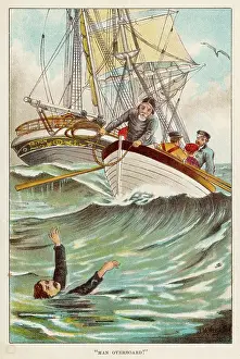 Vintage Nautical Artwork Prints: Man Overboard