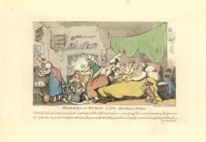 Man in his sick bed surrounded by doting wife, children Man in his sick bed surrounded by doting wife, children