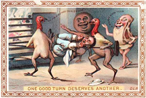 Man trussed up on a Christmas and New Year card Man trussed up on a Christmas and New Year card