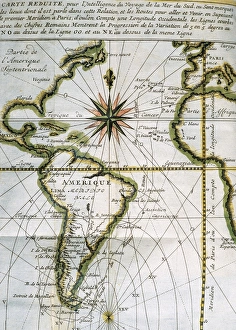 Map of the Atlantic Ocean. 18th century Map of the Atlantic Ocean. 18th century