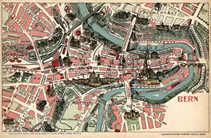 Prints of Map of Bern, Switzerland Date: 1905 Map Prints: Bern, Switzerland Map Print 1905