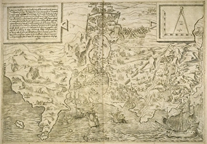 Map of the British Isles. 16th century. 1543 Map of the British Isles. 16th century. 1543