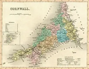 Prints of Map of Cornwall Date: circa 1857 Map Prints: Cornwall Map Print circa 1857