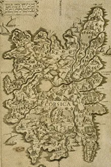 Map of Corsica. Italian engraving. 16th century Map of Corsica. Italian engraving. 16th century