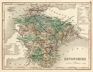 Historical Maps Of England Prints: MAP / DEVON C1857