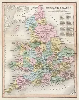 Wales Prints: 1857 Map of England and Wales Print