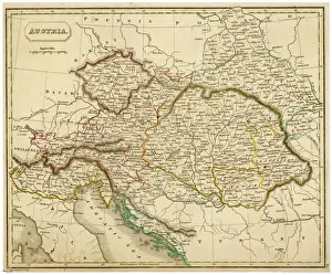 Prints of Map of the Austrian Empire Map Prints: Austrian Empire Print 1857 Map of Europe