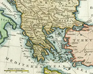 Prints of Map of Greece and Greek islands plus Romania (which appears on this map to be incorrectly labelled or positioned south of Bulgaria), Macedonia, Albania and parts of Turkey and Italy Macedonia Prints: Map of Greece and Surrounding Regions, 1792 Print