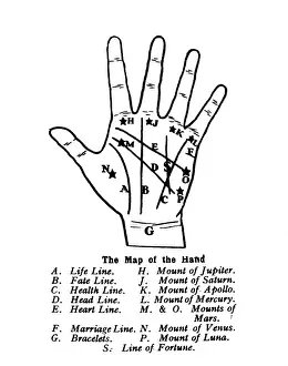 The Map of the Hand Palmistry Print, 1960s