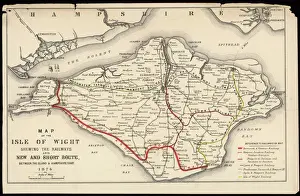 Prints of A Map of the Isle of Wight, showing the internal railway system and the new and short route between the island and the Hampshire coast Hampshire Prints: Isle of Wight Railway Print