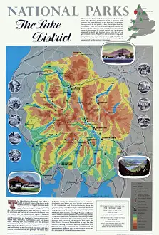 Prints of National Parks poster map of the Lake District Date: circa 1950 Cumbria Prints: Circa 1950 Lake District Print