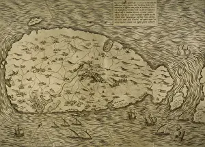 Prints of Map of Malta. Island. Mediterranean Sea. Italian engraving. 16th century Map Prints: 16th Century Italian Engraving Print of Malta Island Map