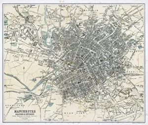 Prints of Map of Manchester and its environs Manchester Prints: Manchester and Environs 1878 Print