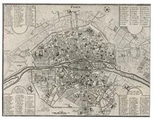 Prints of Detailed map of Paris, showing the many churches Paris Prints: Paris 18C Detailed Map Print