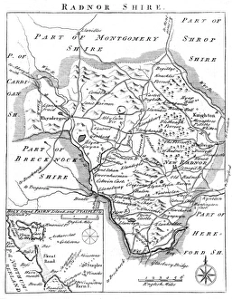 Map of Radnorshire, Wales, 18th century Map of Radnorshire, Wales, 18th century