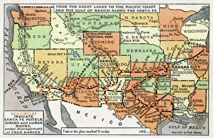 Map, route of Santa Fe Railroad, USA Map, route of Santa Fe Railroad, USA