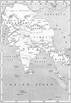 Prints of Map of the countries surrounding India Date: 1908 Map Prints: 1908 Map of India and Surrounding Countries Print